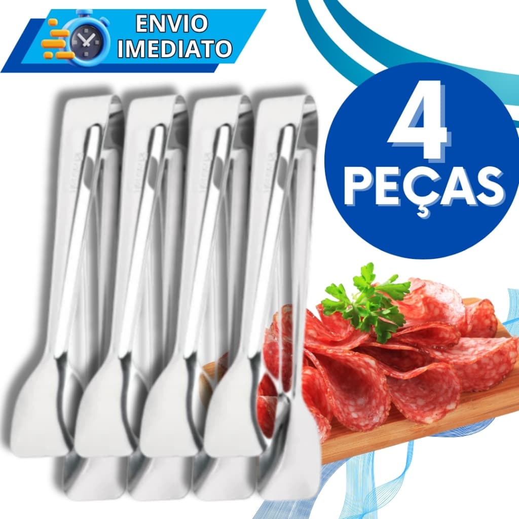 KIT Jogo 4 Pegador De Frios Massa Salgado Carne Salada Inox Universal para Casa Cozinha Buffet Restaurante Churrasco