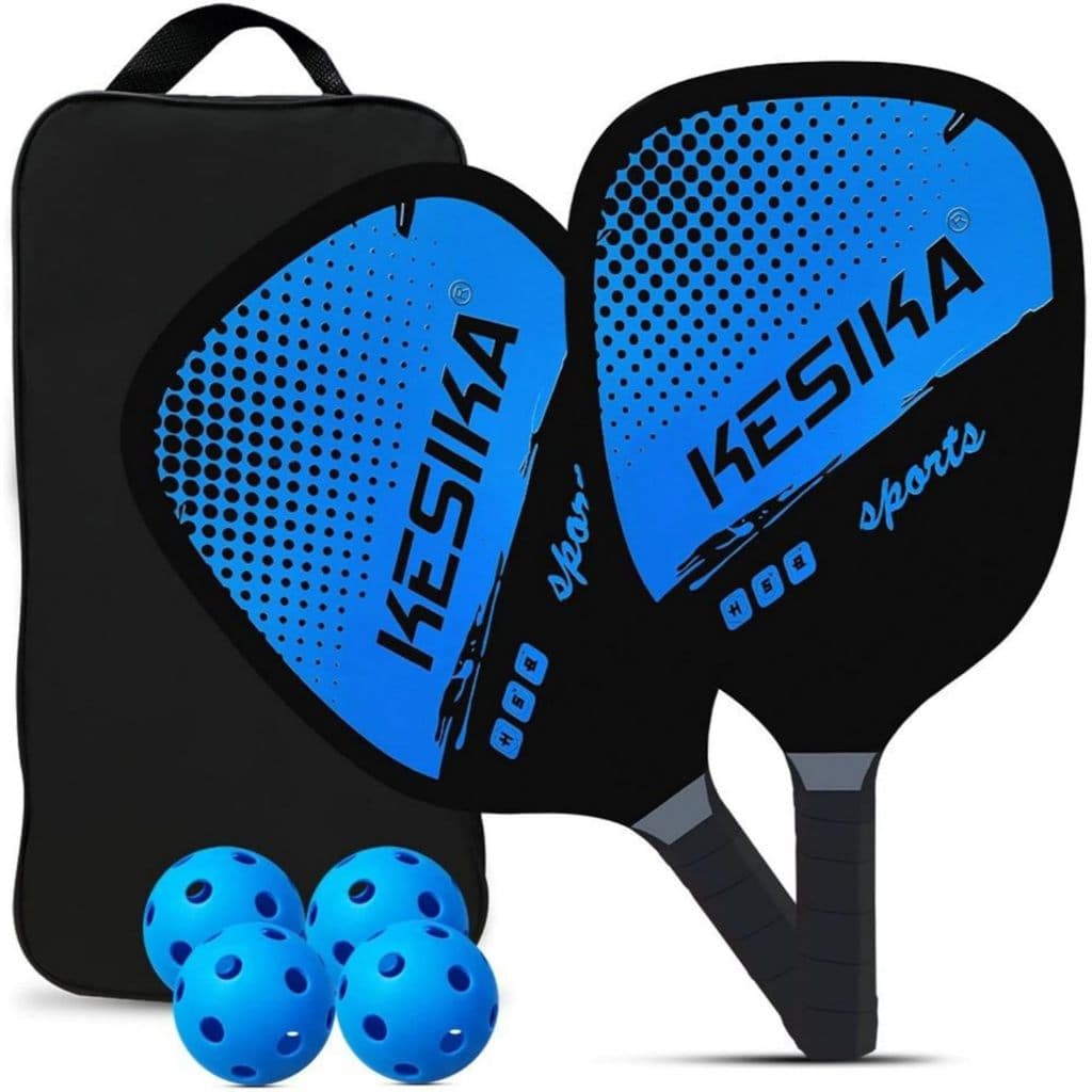 Jogo de 2 Raquetes 40x22cm de Pickleball Anti Derrapante em Fibra de Vidro Profissional e 4 Bolas