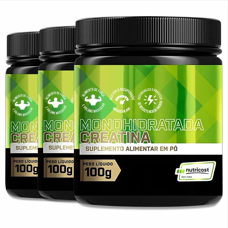 3 Potes - Creatina Nutricost Pote Verde 100g 100% - Monohidratada