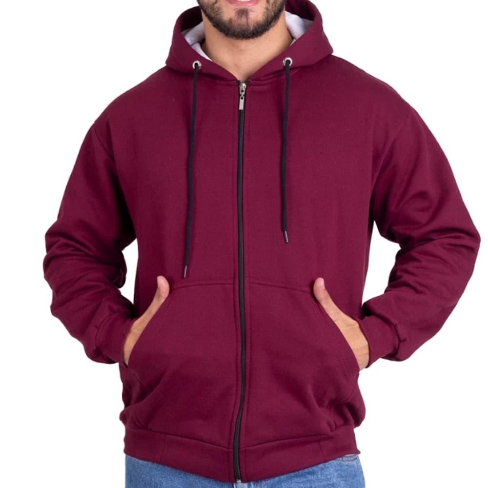 Blusa Moletom Masculina Zíper Frontal, Capuz Ajustável e Bolso Canguru Premium Bordo
