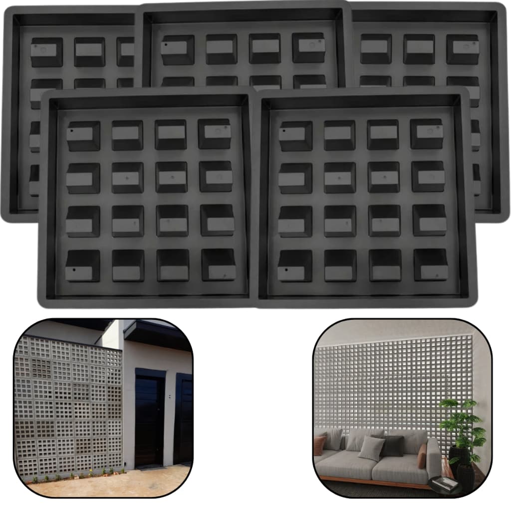 Kit c 5 Forma 39x39x7 Antichuva 16 Furos Estilo Veneziana Bloco Concreto Cobogó Elemento Vazado