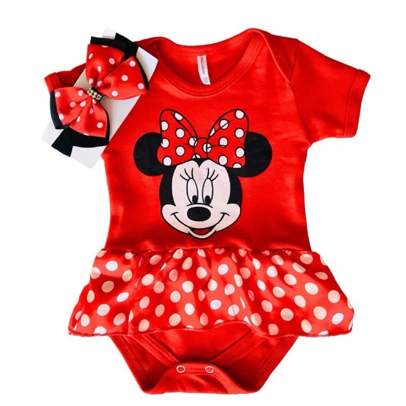 Body Bebê Tematico Minney Vermelha+Laço Msversario
