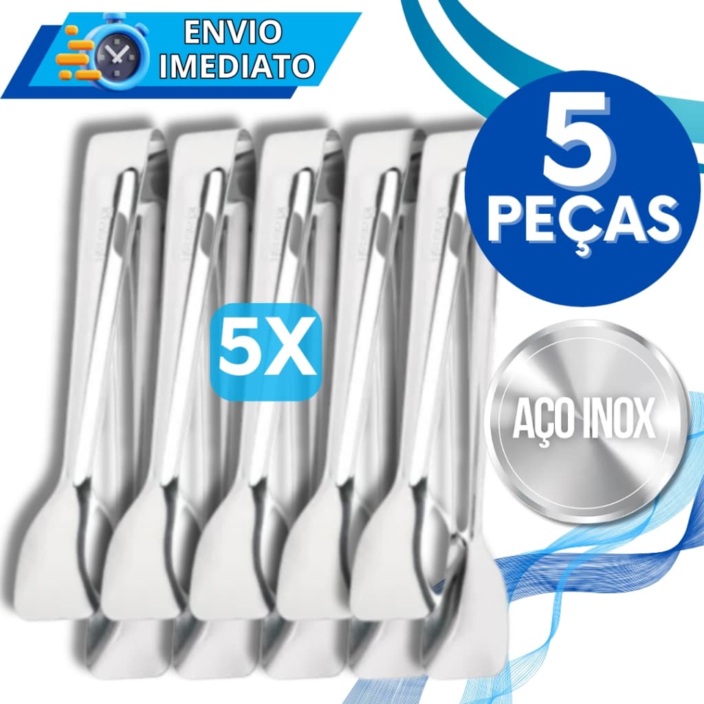 KIT Jogo 5 Pegador De Frios Massa Salgado Carne Salada Inox Universal para Casa Cozinha Buffet Restaurante Churrasco