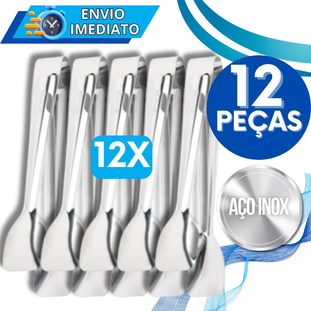 KIT Jogo 12 Pegador De Frios Massa Salgado Carne Salada Inox Universal para Casa Cozinha Buffet Restaurante Churrasco