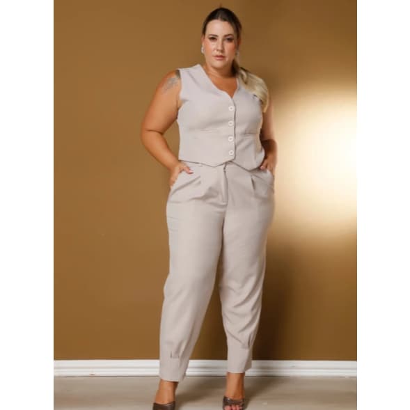 Conjunto De Alfaiataria  luis twil  Feminino Colete + Calça Moda Casual/Social plus
