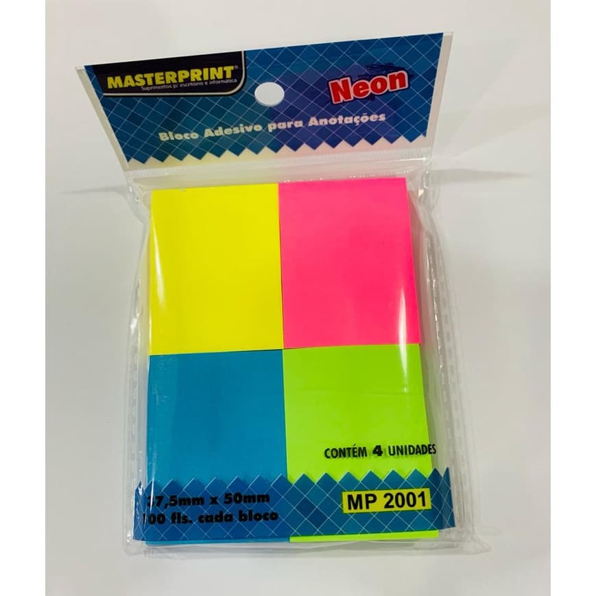 Bloco Adesivo para Anotações 4 cores 400 Folhas Neon