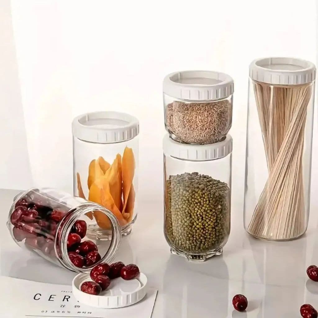 Kit Potes Plásticos com Tampa – Conjunto 3 Unidades para Cozinha e Despensa
