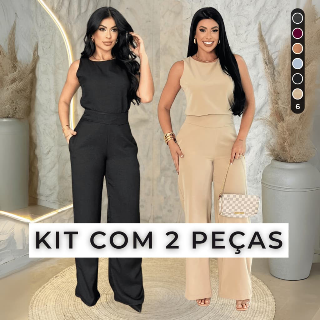 Kit 2 Conjuntos Feminino Mulher Elegante Calça Pantalona e Blusa Conjunto Casual Versátil