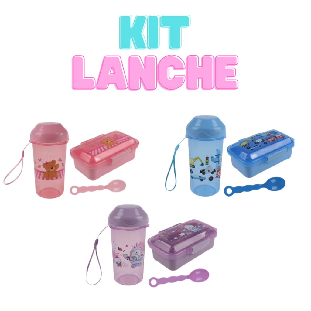 Kit Lanche Infantil 3 Peças – Garrafinha + Pote + Colher