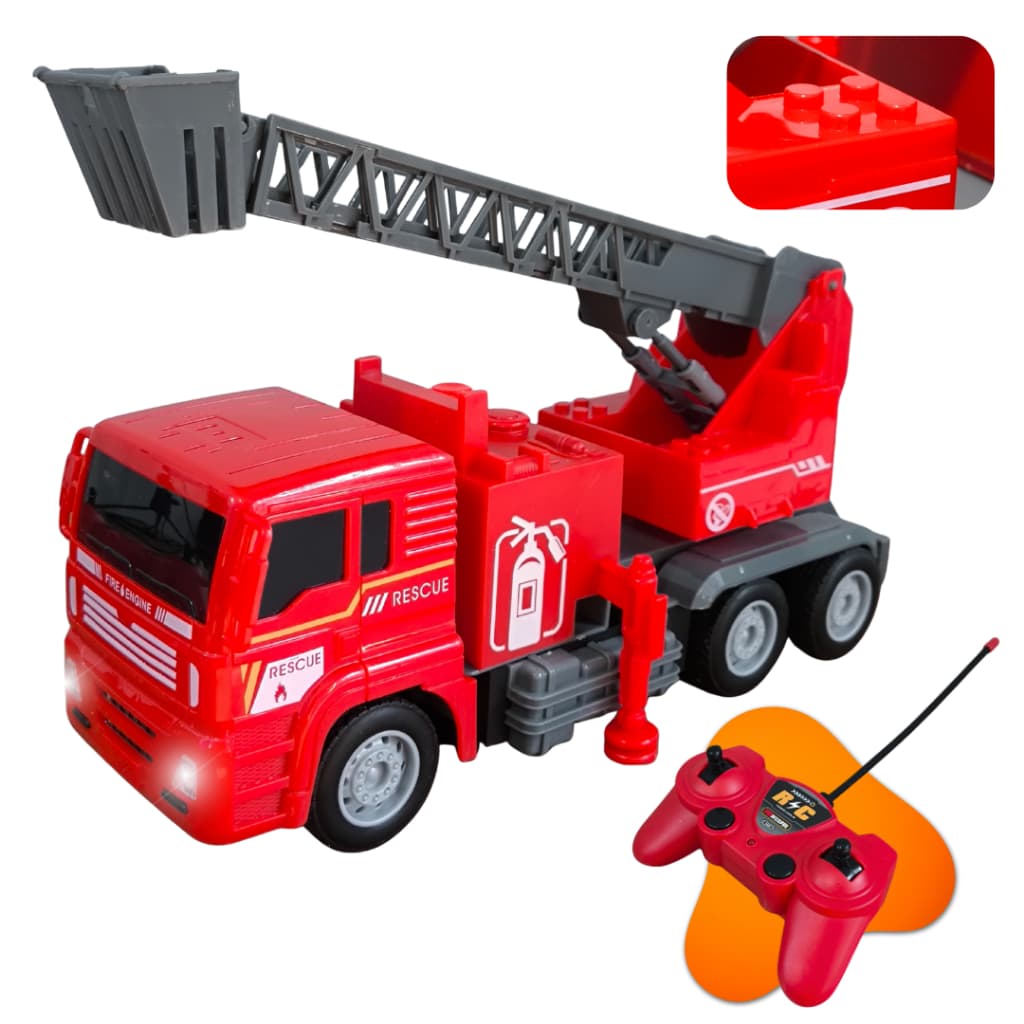 Carro caminhão de bombeiro com escada controle remoto brinquedo farol led