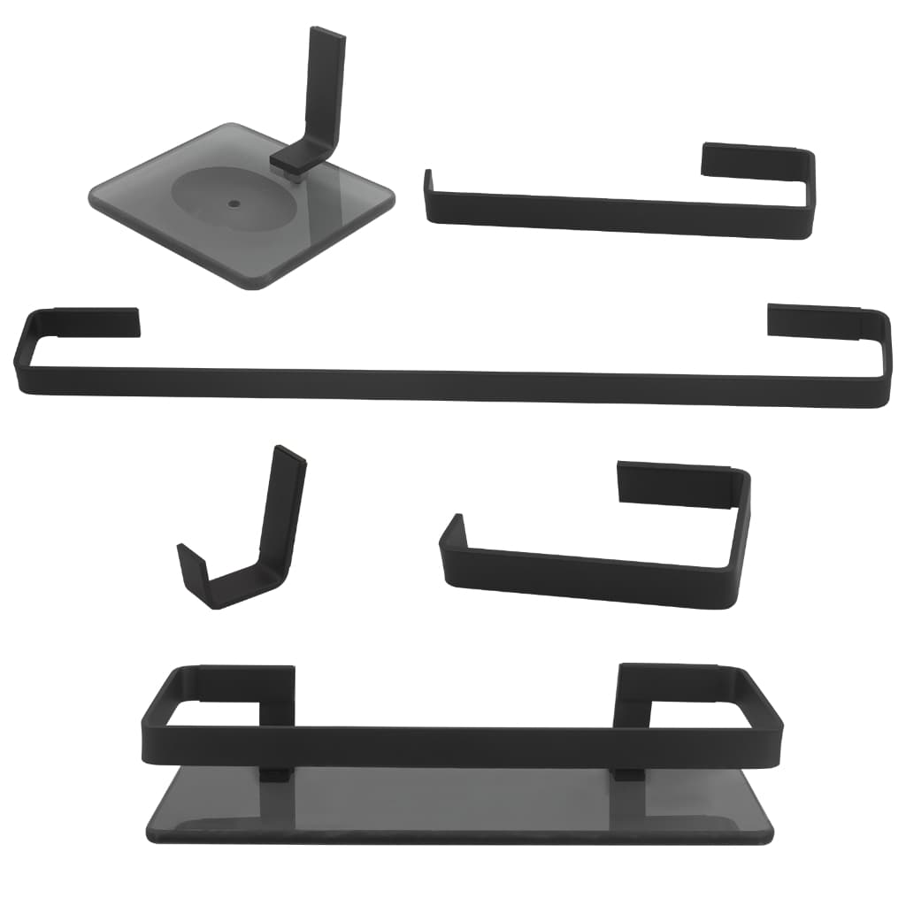 Kit Acessórios Para Banheiro Luxo Preto 6 Peças com Porta Shampoo Reto Preto 8mm