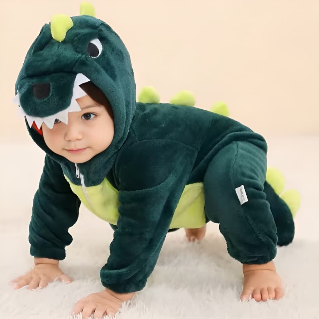 Pijama Macacão de Bebê Dinossauro Peluciado super quentinho