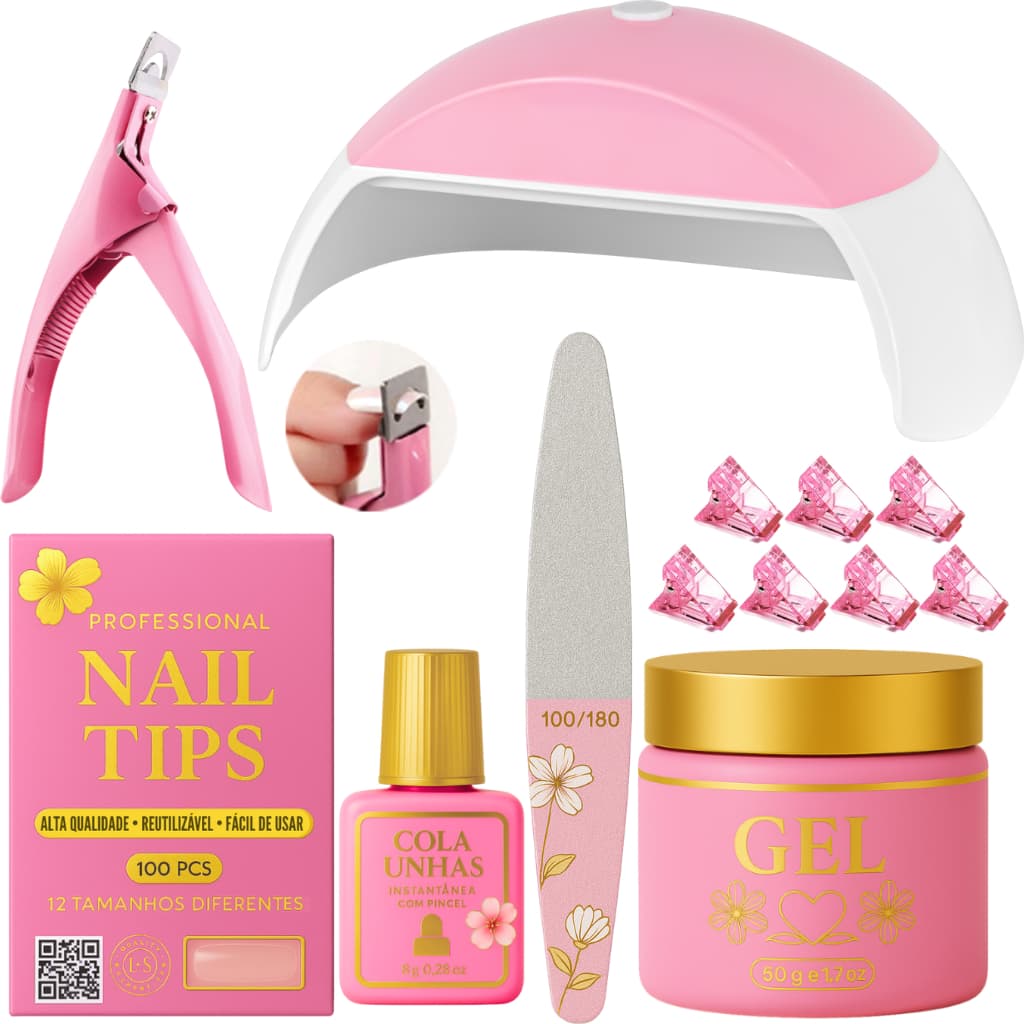 Kit Manicure Alongamento de Unha Acrigel Cabine G100 Tips Postiça Cola pincel Gel Cortador Alicate