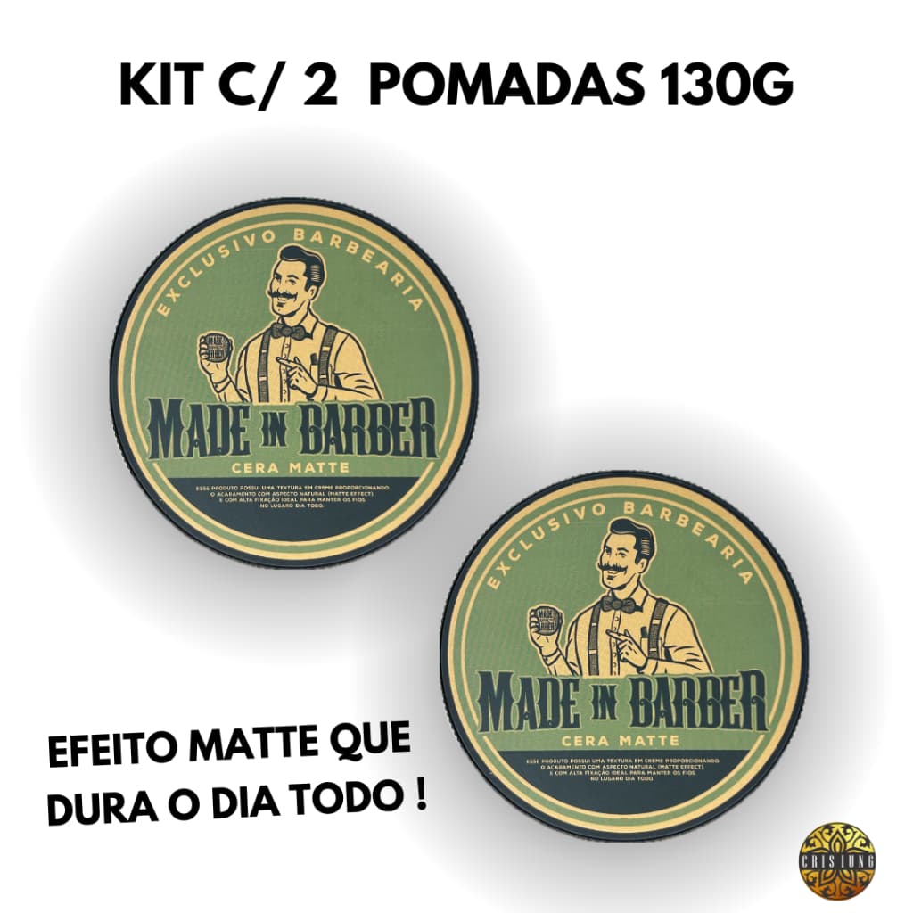 Kit C/2 Cera Capilar Matte Efeito Seco Alta Fixação Uso Profissional Made in Barber - 70G / 130G
