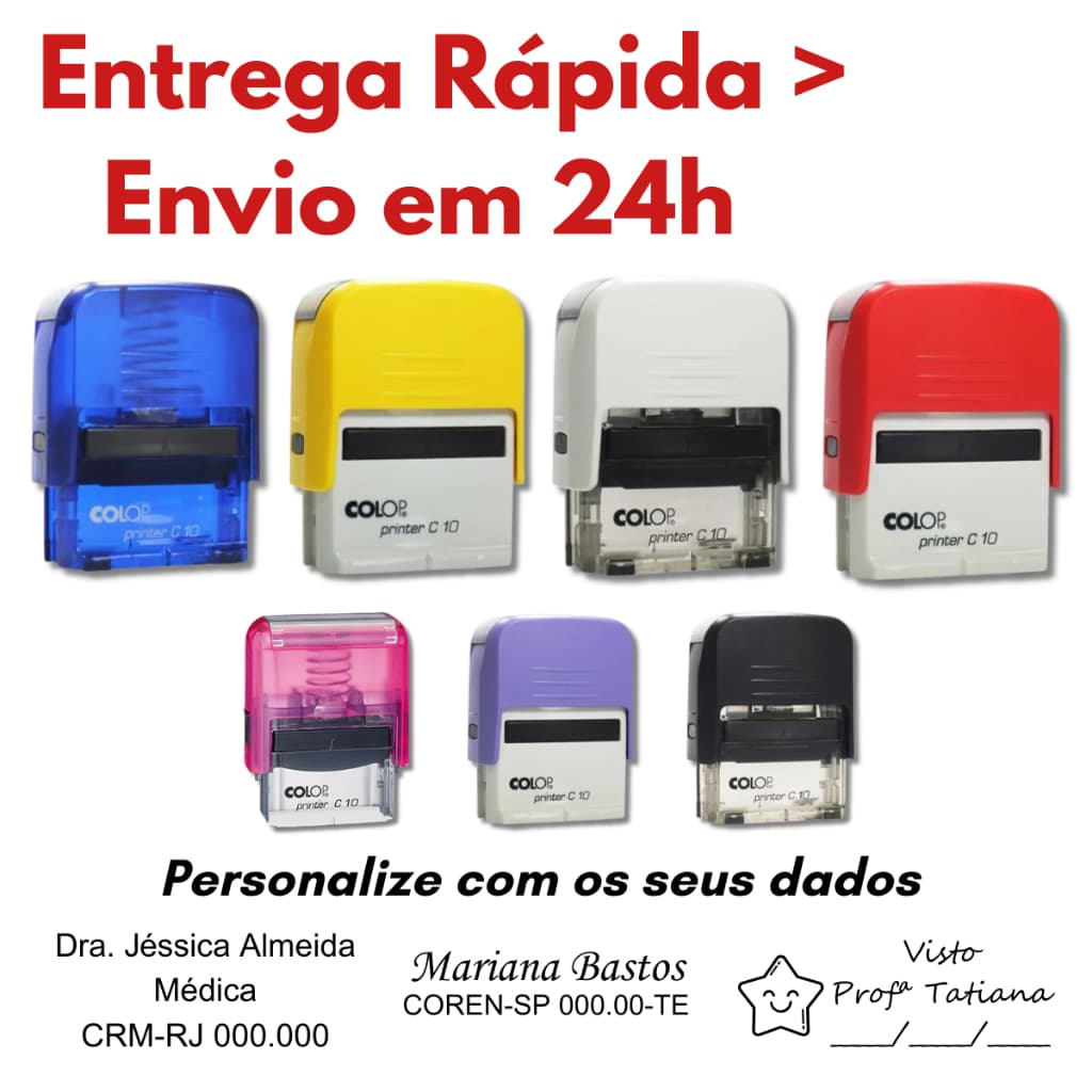 Carimbo Personalizado Colop C10 (26x10mm)  - ENTREGA RÁPIDA LEIA DESCRIÇÃO - Enfermagem Médico Prof