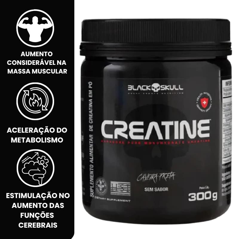 Creatina 100% Pura (300g) - Black Skull Sabor Sem Sabor