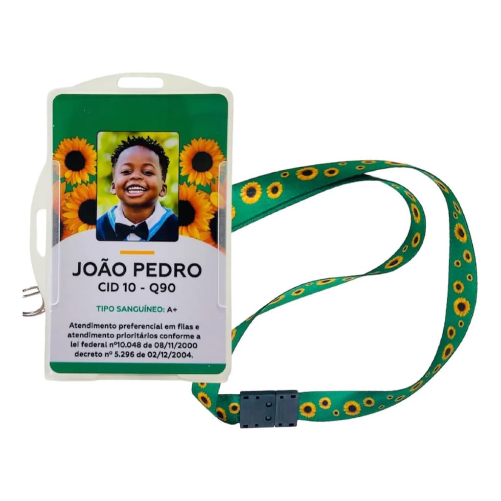 Crachá TDAH Personalizado PVC + Cordão Girassol + Porta Crachá | Identificação Deficiências Ocultas