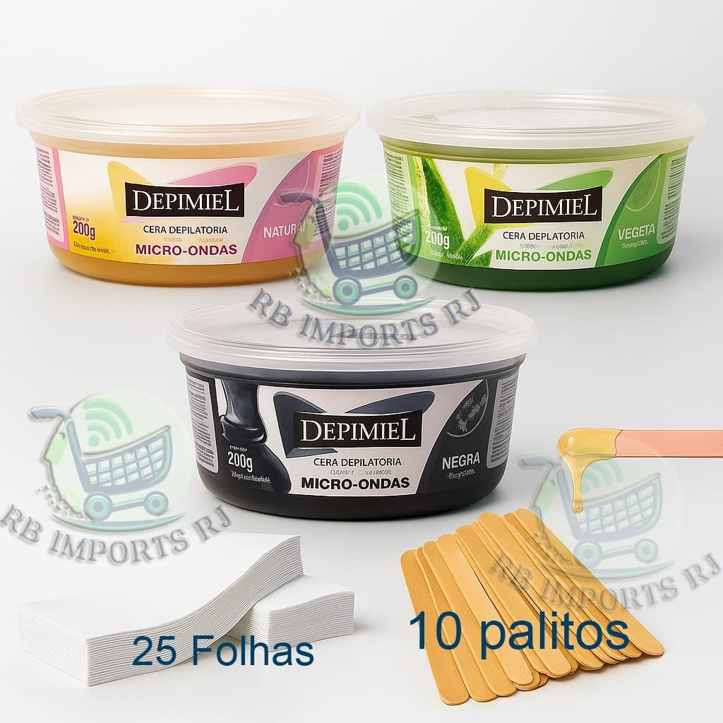 Kit Depilação Cera Quente Micro Ondas + 25 Papel Removedor + 10 Palitos De Aplicação - Depimiel.