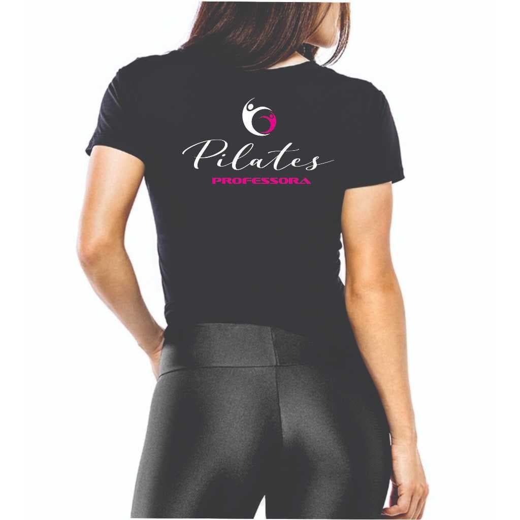 camiseta baby look professora pilates dry fit uniforme aula preta