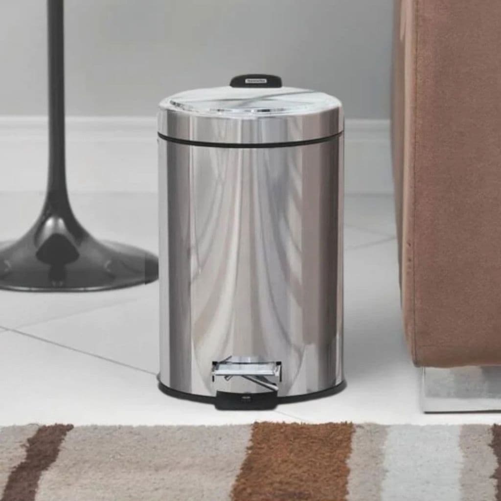 Lixeira Inox 5 Litros com Pedal e Tampa Basculante e Cesto Interno – Compacta, Elegante e Resistente