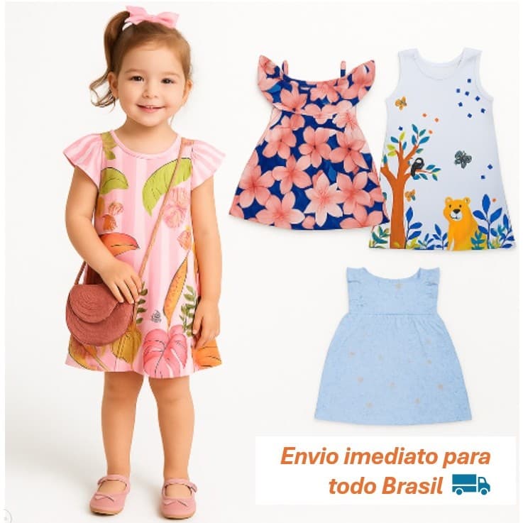 Vestido Infantil Menina Estampado E LISO