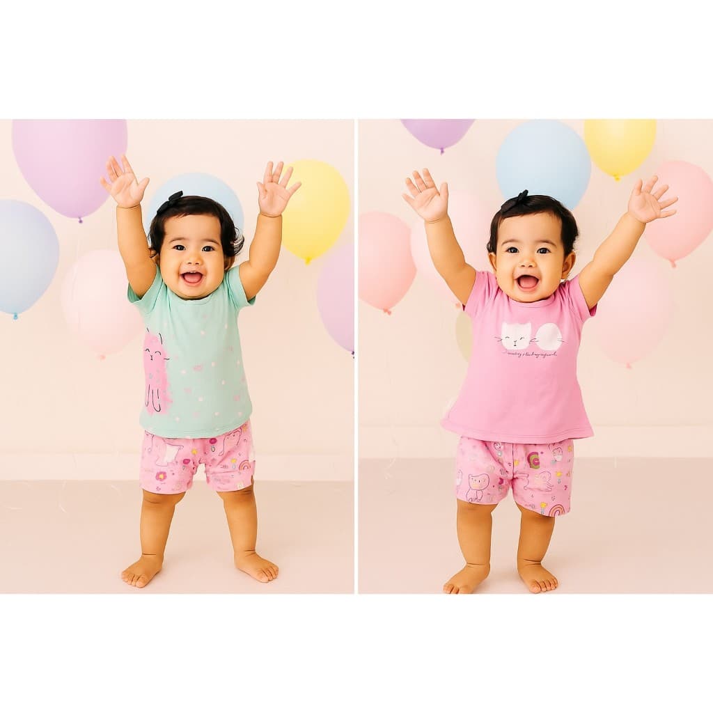Blusas Short Bebê Menina P M G kit 3 peças