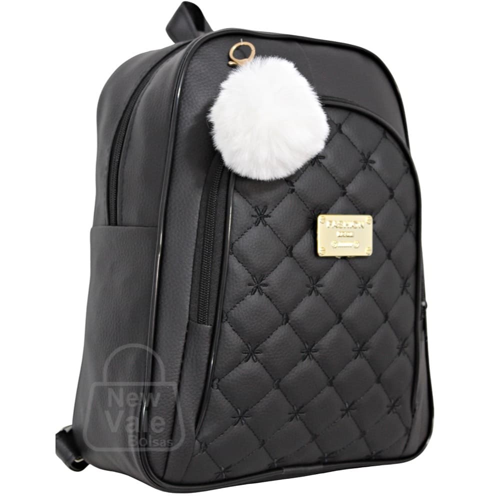 Mochila Bolsa Feminina em Courino Moda Blogueira Atual + Lindo Chaveiro Pompom
