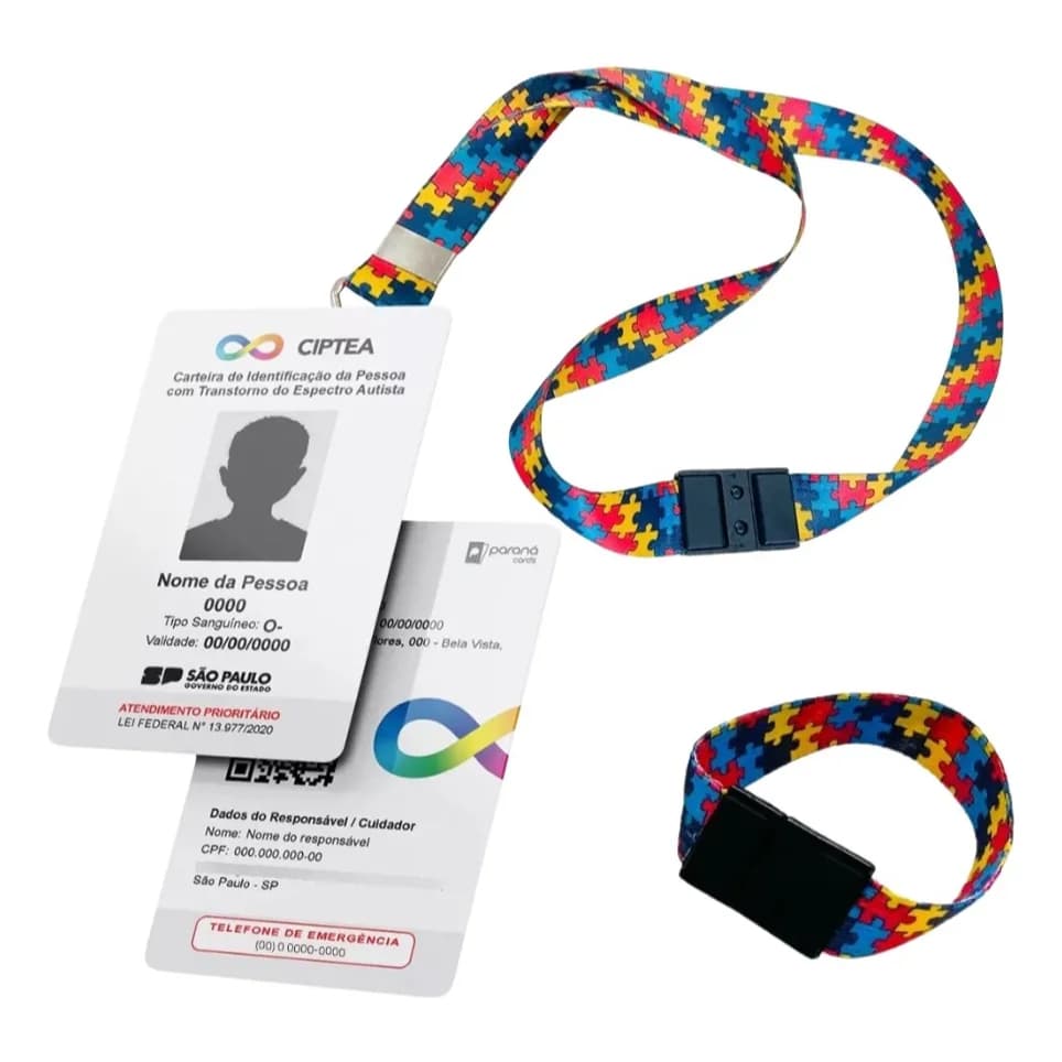 Crachá Autismo - Impressão CIPTEA + Cordão Personalizado + Porta Crachá + Pulseira