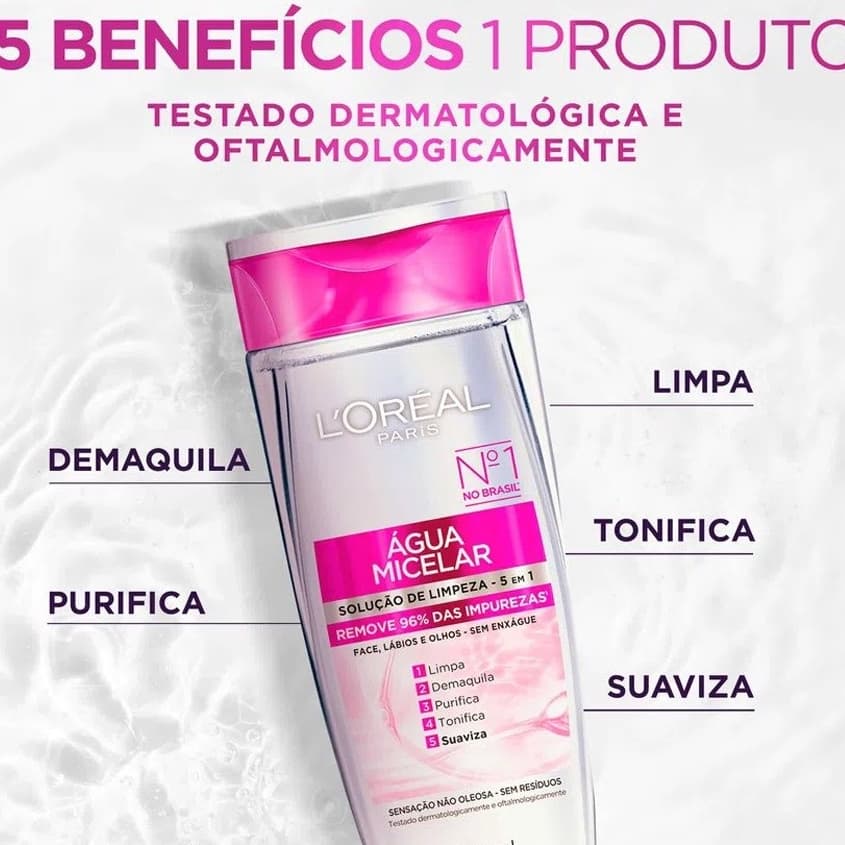 Água Micelar Facial L'Oréal Paris 5 em 1 – Limpeza Profunda e Demaquilante
