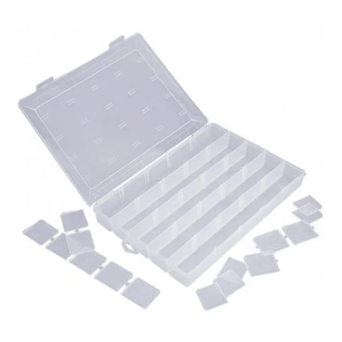 CAIXA ORGANIZADORA COM DIVISÓRIAS MOVÉIS RETANGULAR 33 X 22,9 X 4,3CM PARA PESCA, COTURA, PARAFUSOS
