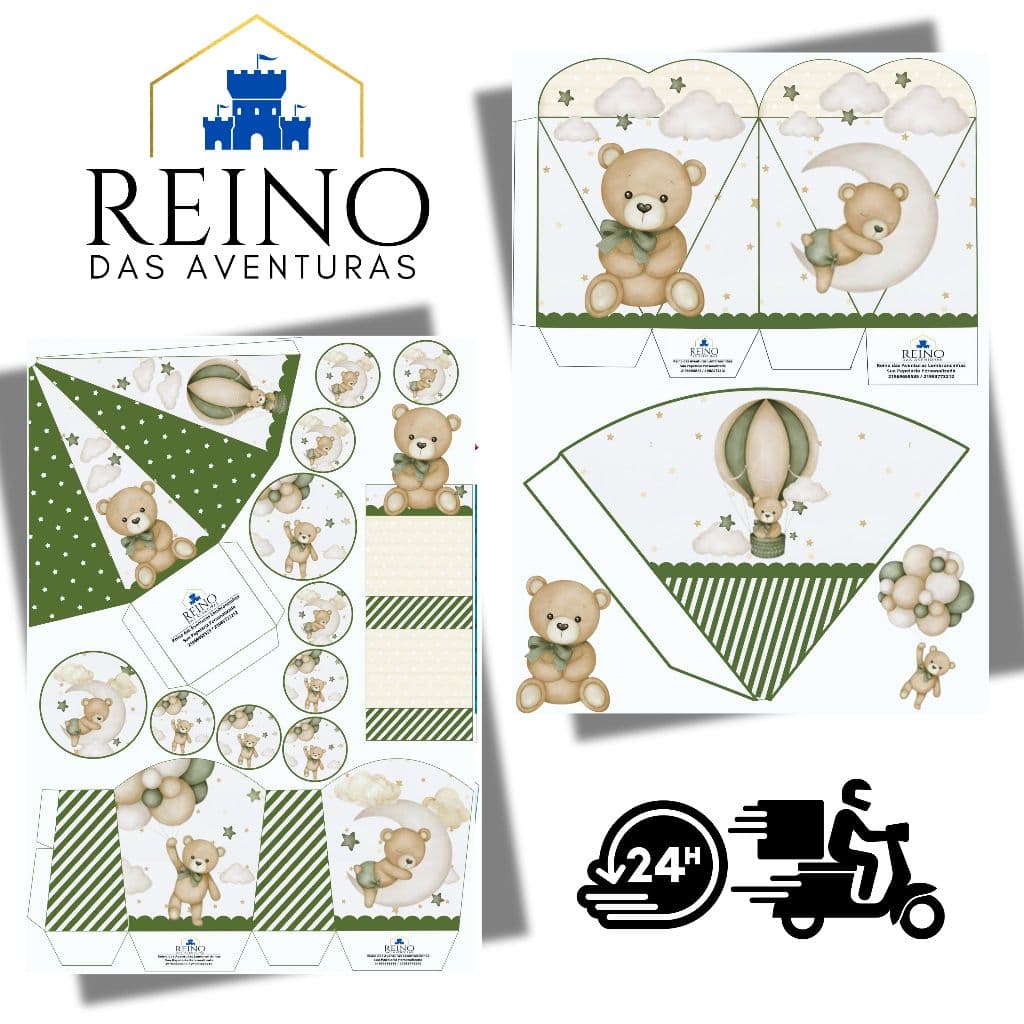 Envio imediato - TEMA URSO VERDE ESCURO Kit 85 ou 170 Lembrancinha Festa de Aniversário (sem nome)
