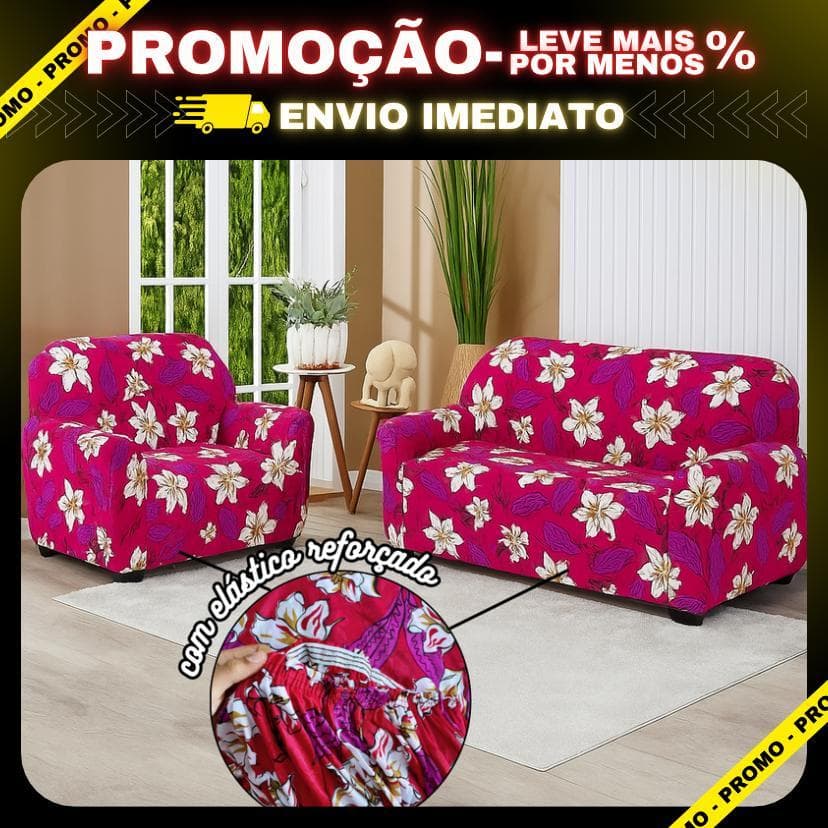 CAPA PARA SOFÁ ESTAMPADA 2 E 3 LUGARES LIGADINHA COLADINHA