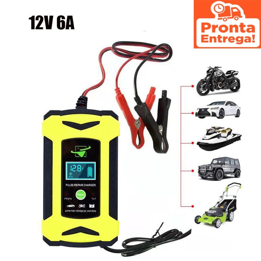 Carregador de Bateria 12V 6A com Tela LED Digital e Modo de Reparo Inteligente Veicular