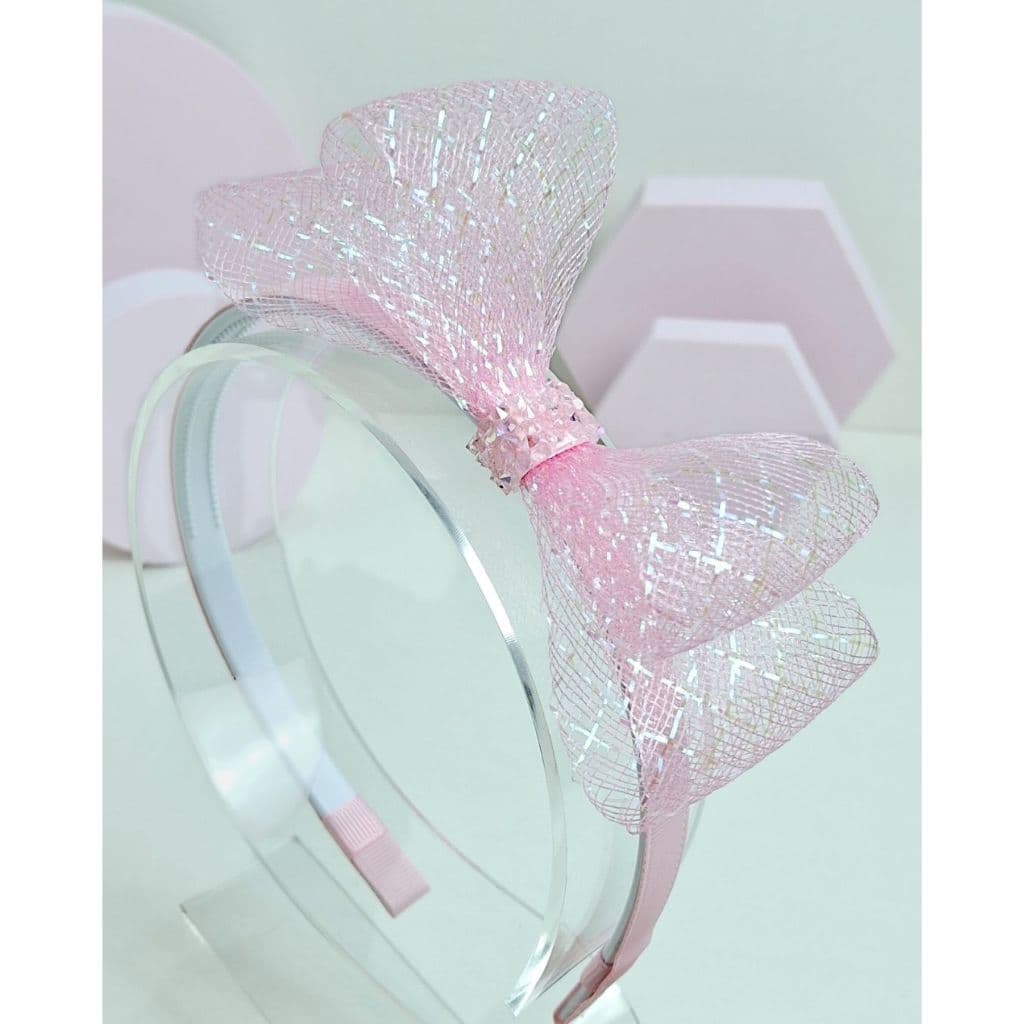 Tiara infantil de Cabelo Menina - Arco de cabelo - Tiara com laço duplo de tecido crinol com lurex - Tiara Rebeca