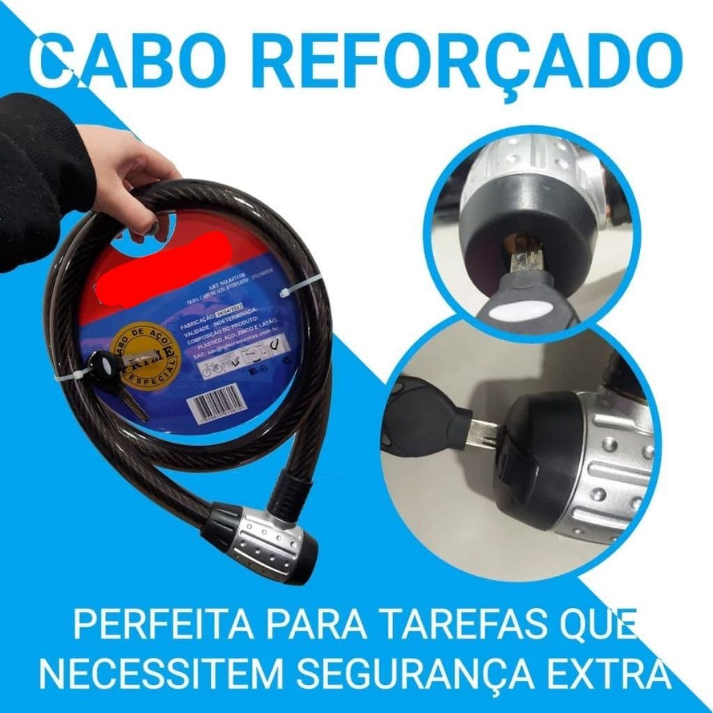 Cadeado Para Moto Trava Motocicleta Anti Furto Grosso 21x1200mm 2 chaves Corrente