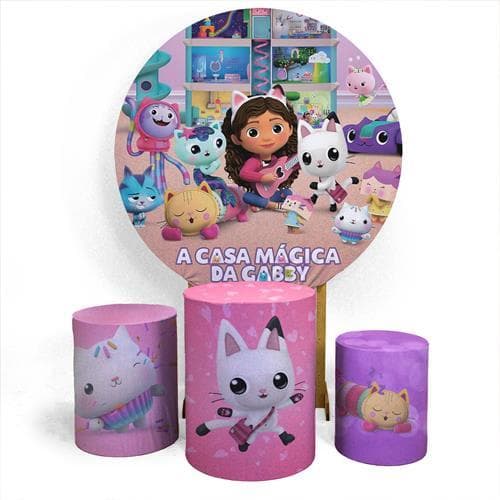 Kit Painel A Casa Magica Da Gaby + Trio Capas Decorativo Festa Tematica