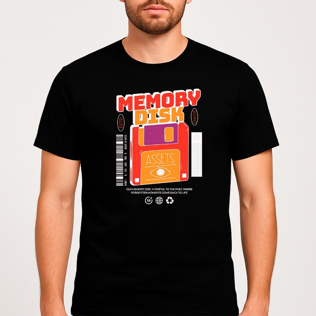 Camiseta Masculina Geek Memory Disk – Floppy Retrô em Algodão Premium