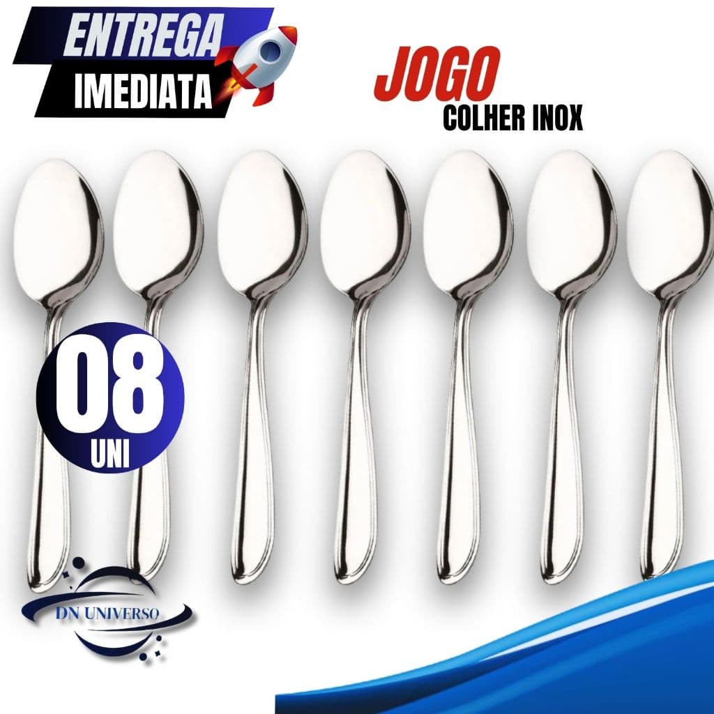 Jogo Kit 08 Talher Multiuso Colher Aço Inox Alta Qualidade Restaurantes Lanchonetes Bares