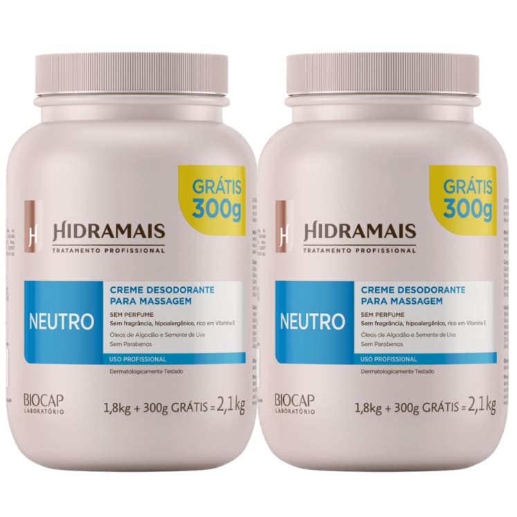 Creme Para Massagem Neutro 2,1kg Hidramais 2 Unidades
