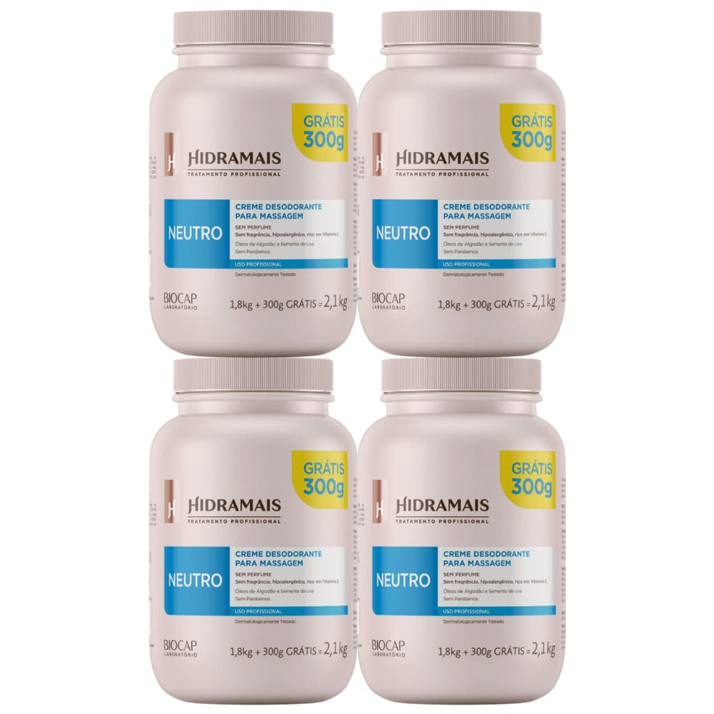 Creme Para Massagem Neutro 2,1kg Hidramais 4 Unidades