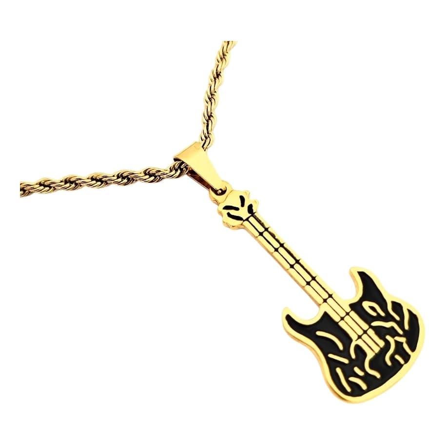Corrente com Pingente Guitarra Flame Rock And Roll