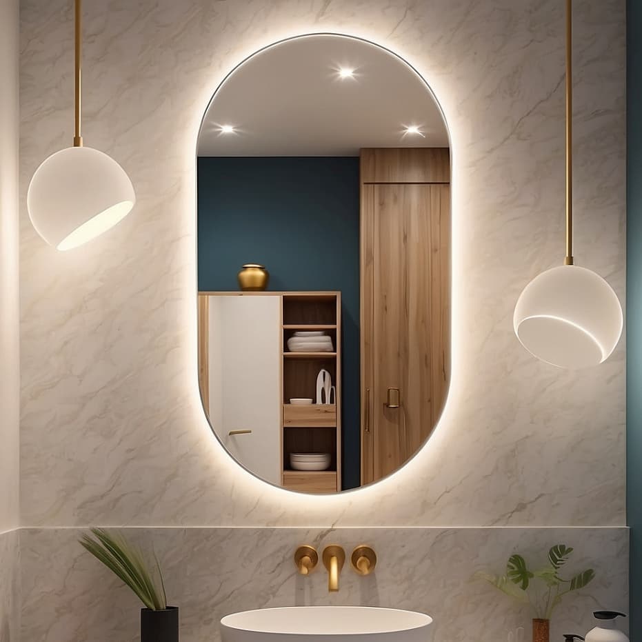Espelho Com Led Oval Grande Corpo Inteiro 80x50cm Premium Para Penteadeira Quarto Banheiro Sala