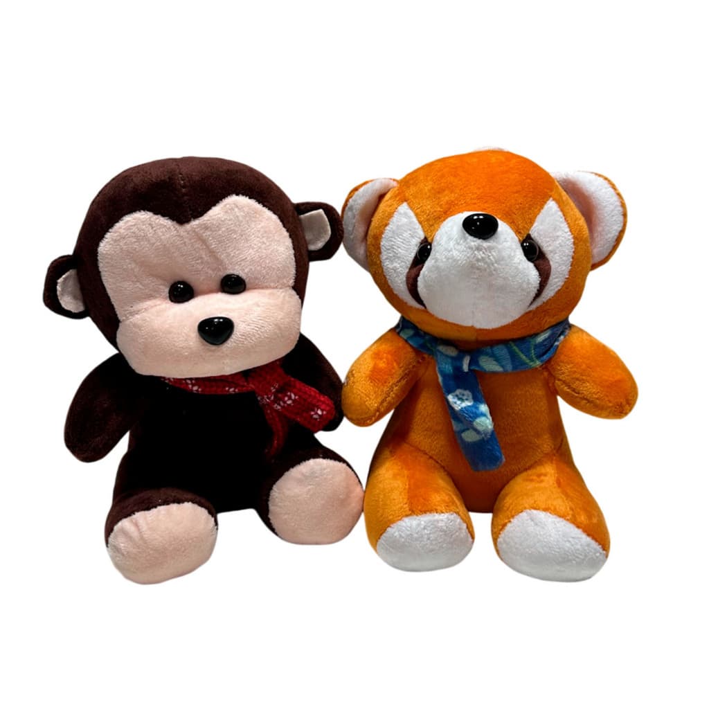 Animal De Pelucia Com Cachecol Fofo Cesta Macaco Raposa Infantil Nicho - 21cm