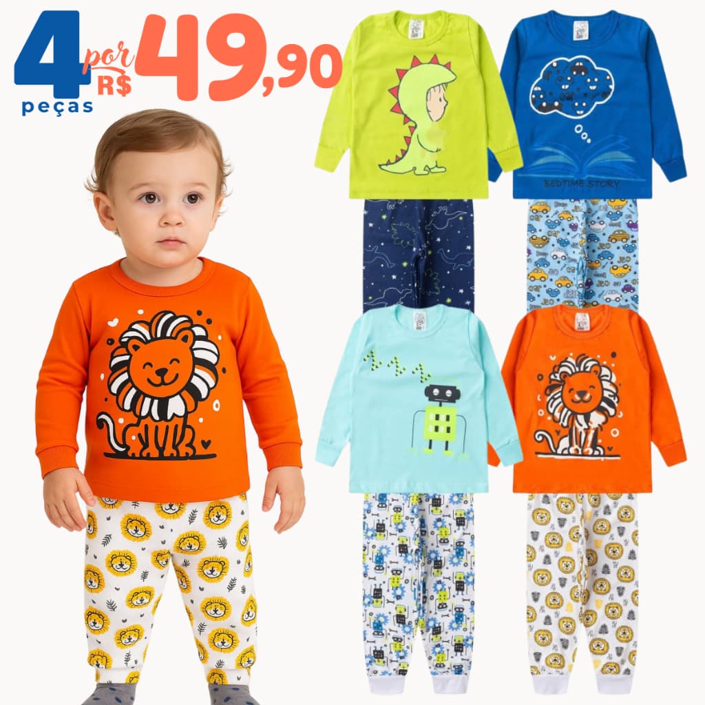 Kit 4 Peças Pijama Sortido Infantil Menino Meia Estação