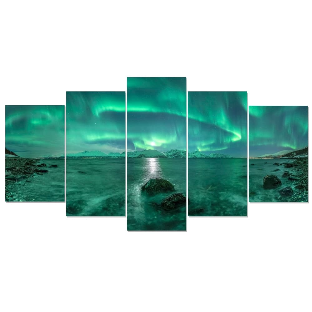 Quadro Decorativo Aurora Boreal Verde Paisagem Natural Incrível Sala Quarto e Hall