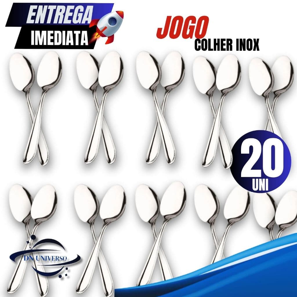 Jogo Kit 20 Talher Multiuso Colher Aço Inox Alta Qualidade Restaurantes Lanchonetes Bares
