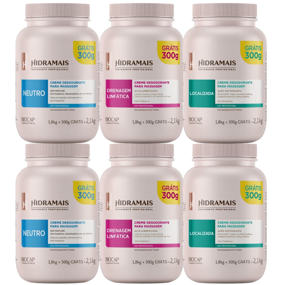 Kit Hidramais 2 Drenagem Linfática + 2 Localizada + 2 Neutro 2,1kg