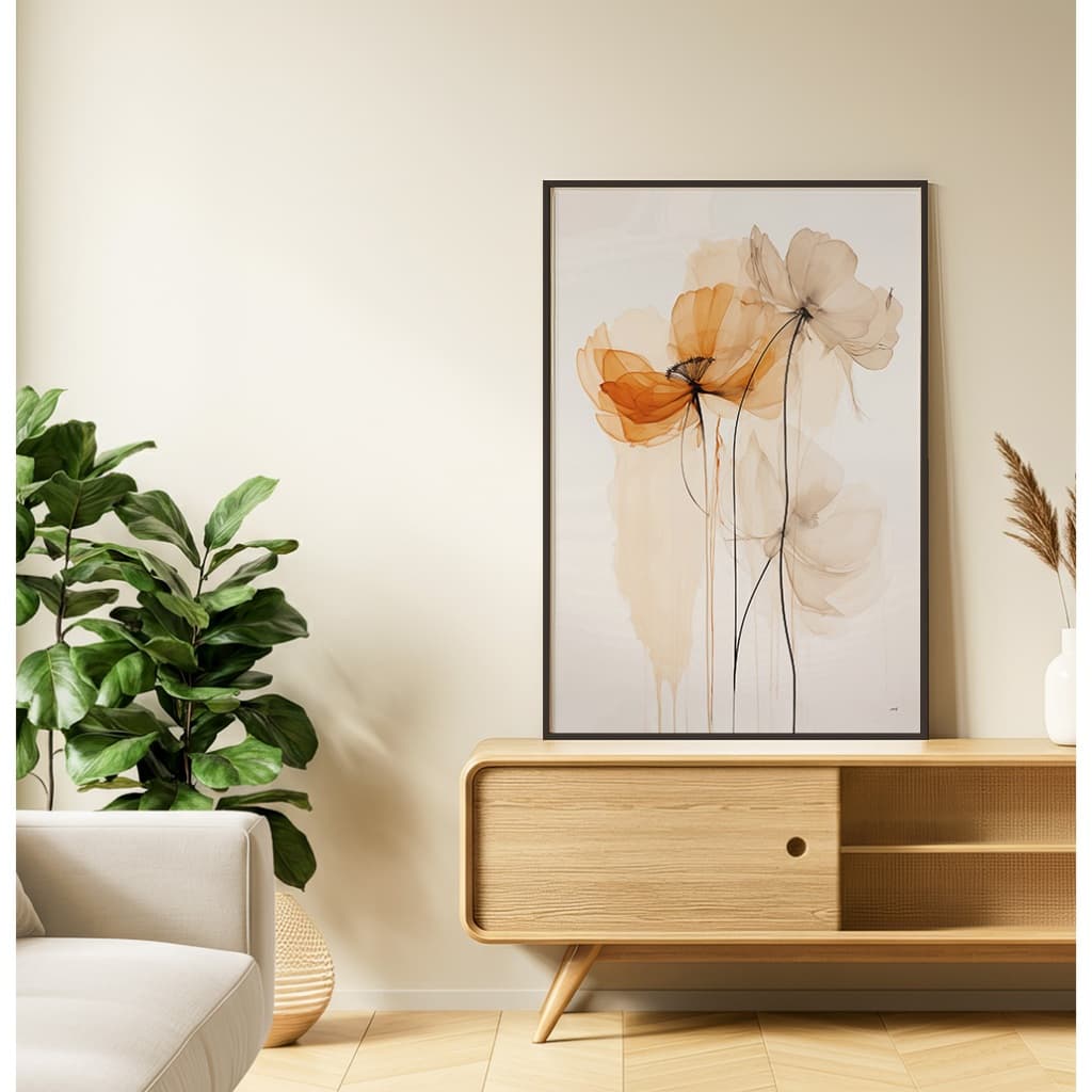 Quadro De Flores Para Sala Quadro Decorativo Para Cozinha Quadro Abstrato Grande Laranja E Bege