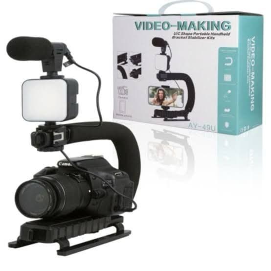 Kit Estabilizador De Vídeo Video Making Luz Led E Microfone P/ Criadores De Conteúdo Celular Câmera