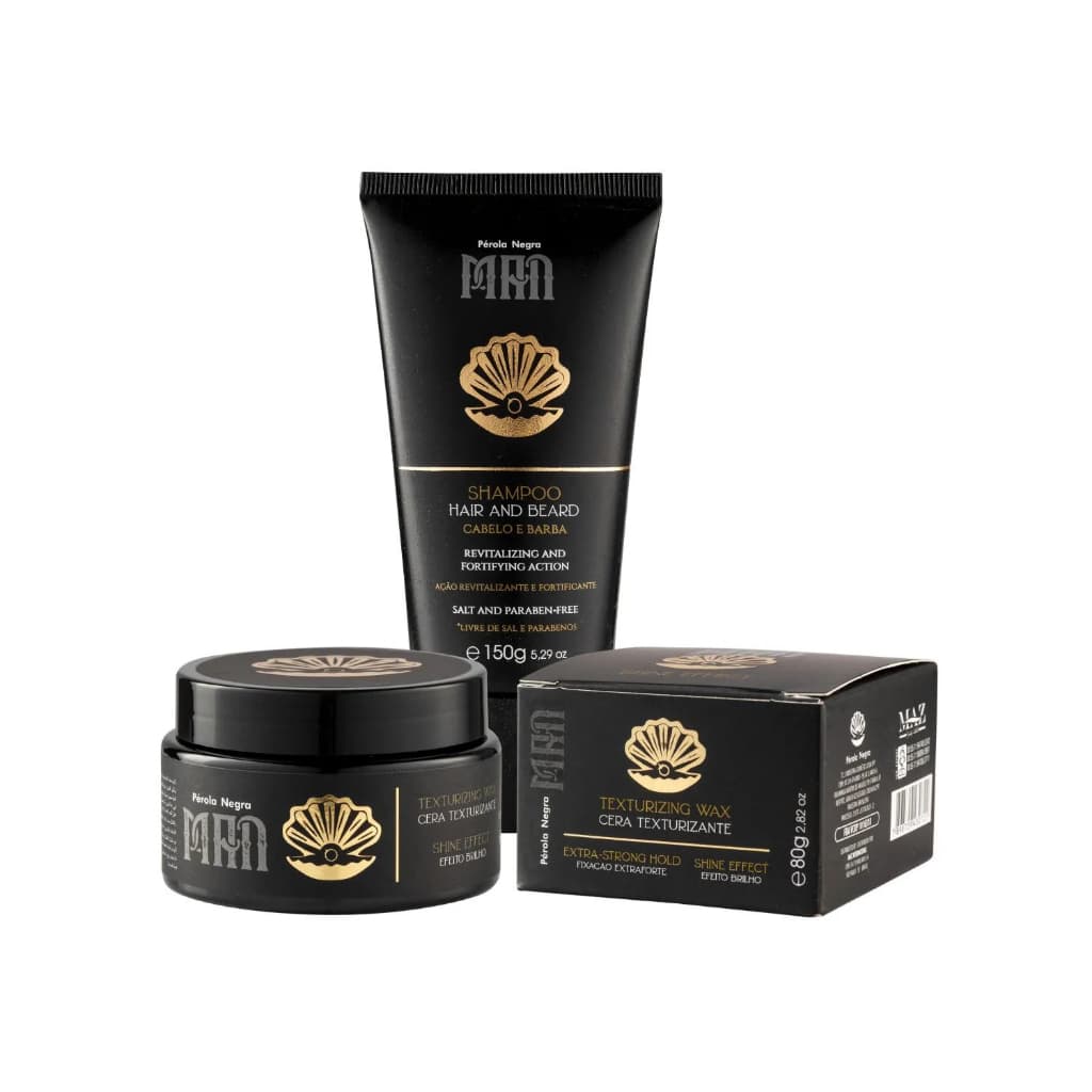 Kit Masculino Cabelo Moderno - Shampoo 150ml e Cera texturizante 80g - Pérola Negra